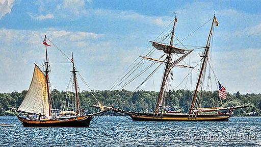 Crossed Bowsprits_DSCF04114.jpg - 'La Revenante' and 'Pride of Baltimore II' photographed at the Tall Ships 1812 Tour in Brockville, Ontario, Canada.